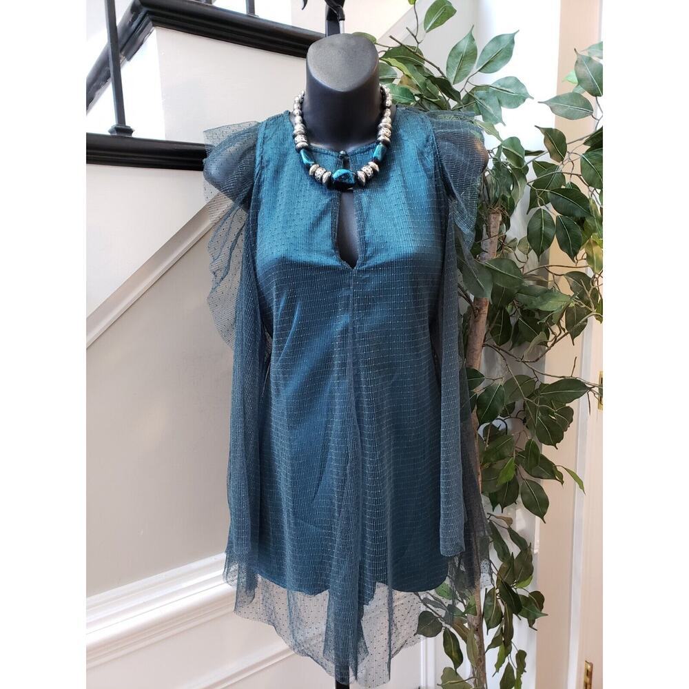 L'ATISTE Women's Blue 100% Polyester Casual V-Neck Sleeveless Romper Size Small